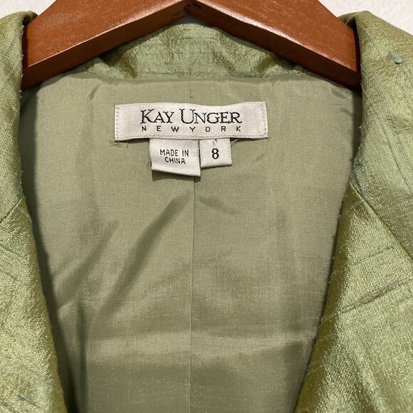 Kay Unger Women's 100% Shantung‎ Silk Green Shimmer Jeweled Button Blazer Sz 8 - Picture 4 of 9